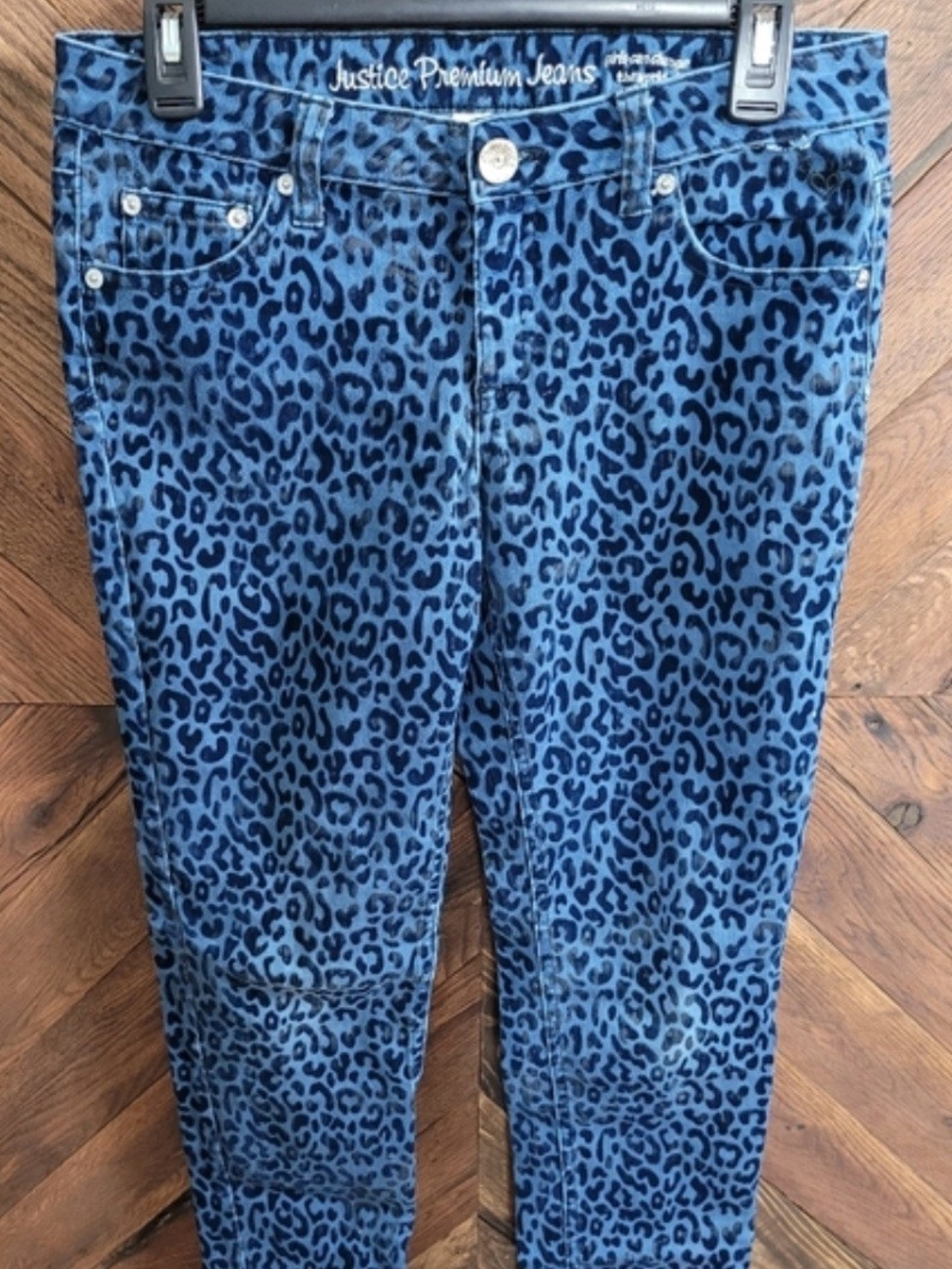 Justice Blue Leopard Print Skinny Jeans 14 1/2